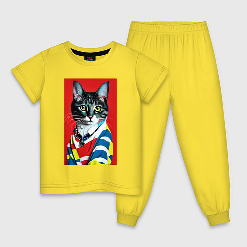 Детская пижама Кисуля в модном полувере - поп-арт / Желтый – фото 1