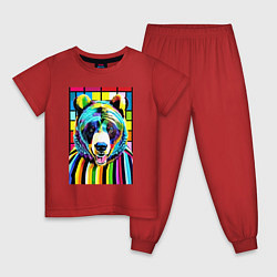Пижама хлопковая детская Медвежья мордашка - поп-арт - нейросеть, цвет: красный
