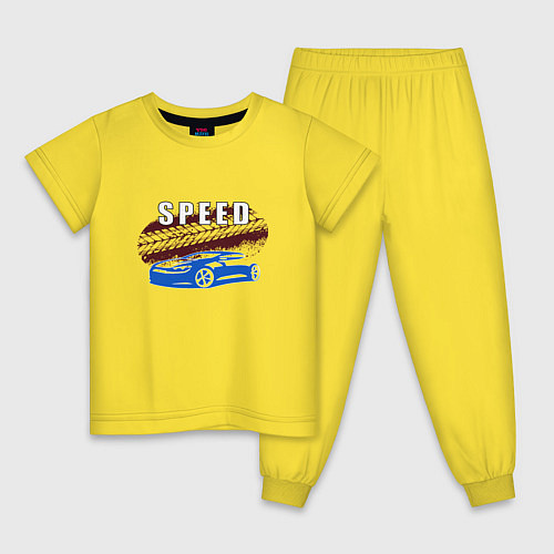 Детская пижама Машина с надписью Скорость / Желтый – фото 1