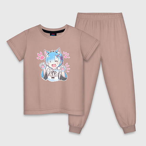 Детская пижама Рем кошечка - аниме ре зеро / Пыльно-розовый – фото 1