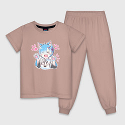 Пижама хлопковая детская Рем кошечка - аниме ре зеро, цвет: пыльно-розовый