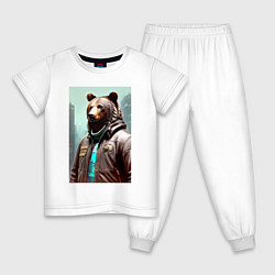 Пижама хлопковая детская Медведь житель мегаполиса - нейросеть, цвет: белый