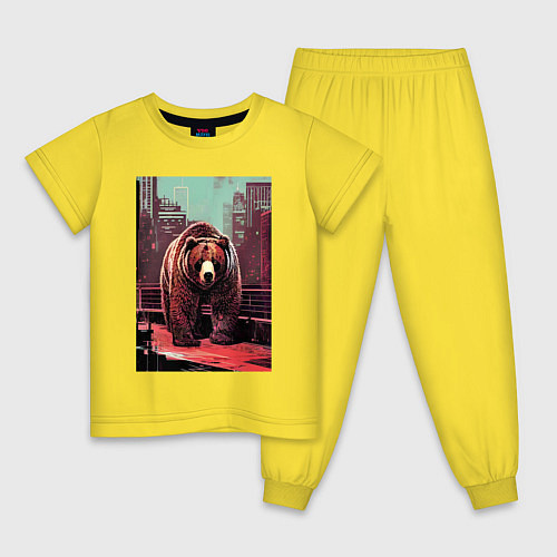 Детская пижама Могучий медведь в большом городе / Желтый – фото 1