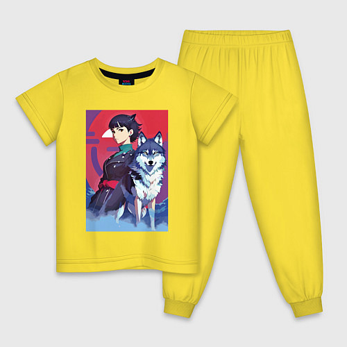 Детская пижама Девочка со своим другом волком - аниме / Желтый – фото 1