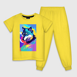 Пижама хлопковая детская Wolf - pop art - neural network, цвет: желтый