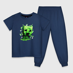 Пижама хлопковая детская Крипер - Майнкрафт, цвет: тёмно-синий