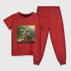 Пижама хлопковая детская Забавная лягушка в очках, цвет: красный