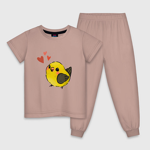 Детская пижама Птичка иволга с сердечками / Пыльно-розовый – фото 1