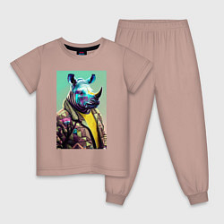 Пижама хлопковая детская Модный носорог - нейросеть, цвет: пыльно-розовый