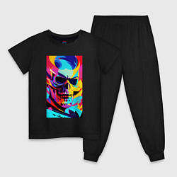 Пижама хлопковая детская Cool skull - pop art, цвет: черный