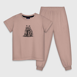 Пижама хлопковая детская Медведь сидит, цвет: пыльно-розовый