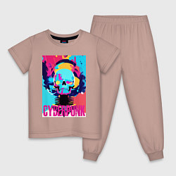 Пижама хлопковая детская Cool skull - cyberpunk - pop art, цвет: пыльно-розовый