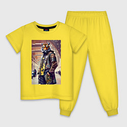 Пижама хлопковая детская Tiger fashionista - neural network, цвет: желтый