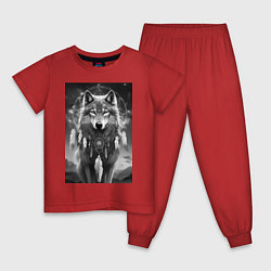 Пижама хлопковая детская Шаман волк, цвет: красный
