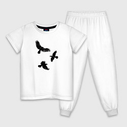 Пижама хлопковая детская Птицы черные вороны, цвет: белый