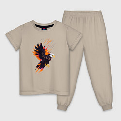 Пижама хлопковая детская Орел парящая птица абстракция, цвет: миндальный