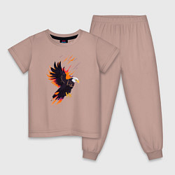 Пижама хлопковая детская Орел парящая птица абстракция, цвет: пыльно-розовый