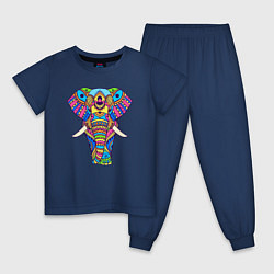 Пижама хлопковая детская Разноцветный слон, цвет: тёмно-синий