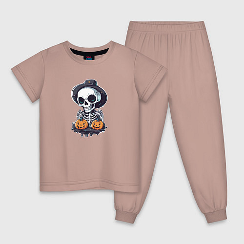 Детская пижама Скелет на Хэллоуин / Пыльно-розовый – фото 1