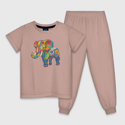 Пижама хлопковая детская Разноцветный слоник, цвет: пыльно-розовый