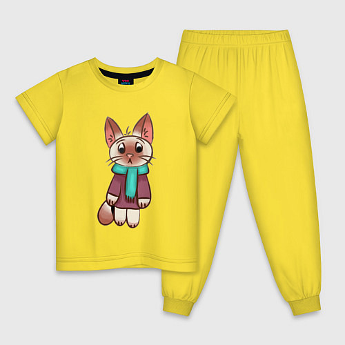 Детская пижама Грустная котейка / Желтый – фото 1