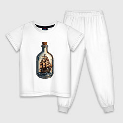 Пижама хлопковая детская Кораблик в бутылке, цвет: белый