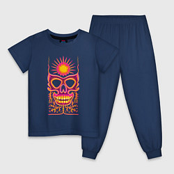 Пижама хлопковая детская Яркая черепушка с солнцем, цвет: тёмно-синий