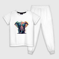 Пижама хлопковая детская Красочный слон в очках, цвет: белый