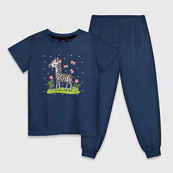 Пижама хлопковая детская Зебра на лугу, цвет: тёмно-синий