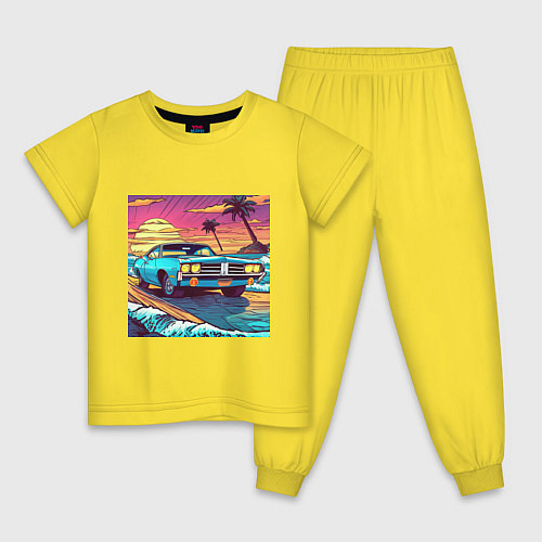 Детская пижама Автомобиль Dodge в стиле retrowave / Желтый – фото 1