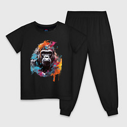 Пижама хлопковая детская Граффити с гориллой, цвет: черный