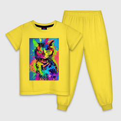 Пижама хлопковая детская Funny cat - pop art - neural network, цвет: желтый