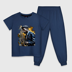 Пижама хлопковая детская Чернокожий саксофонист, цвет: тёмно-синий