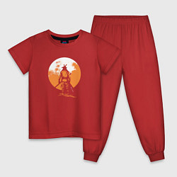 Пижама хлопковая детская Самурай на фoне солнца, цвет: красный
