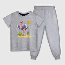 Пижама хлопковая детская Солнечный страус, цвет: меланж