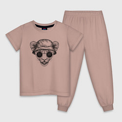 Пижама хлопковая детская Львёнок модный, цвет: пыльно-розовый