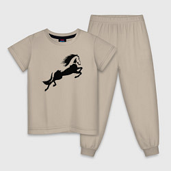 Пижама хлопковая детская Лошадь в прыжке, цвет: миндальный