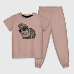 Пижама хлопковая детская Морская свинка стильная, цвет: пыльно-розовый