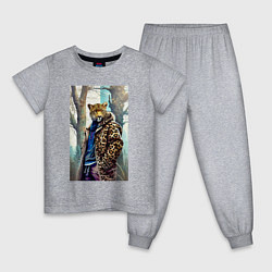 Пижама хлопковая детская Городской леопард - нейросеть, цвет: меланж