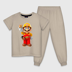 Пижама хлопковая детская Марио-строитель, цвет: миндальный