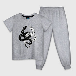 Пижама хлопковая детская Змеи инь и янь - черное белое, цвет: меланж