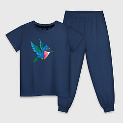 Пижама хлопковая детская Синяя колибри, цвет: тёмно-синий
