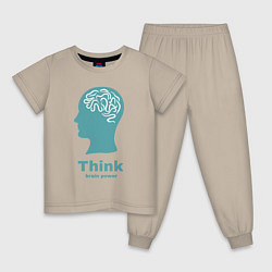 Пижама хлопковая детская Сила мозга, цвет: миндальный