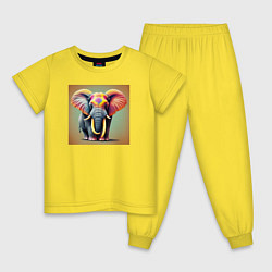 Пижама хлопковая детская Слон красочный стиль, цвет: желтый