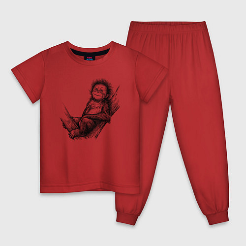 Детская пижама Гиббон малыш на дереве / Красный – фото 1