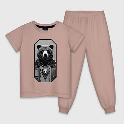 Пижама хлопковая детская Кибер-медведь - нейросеть, цвет: пыльно-розовый