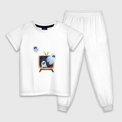 Пижама хлопковая детская Привидения в телевизоре - символ празднования Хелл, цвет: белый