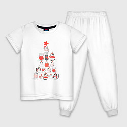 Пижама хлопковая детская Ёлка из котиков, цвет: белый