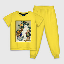 Пижама хлопковая детская Ретро открытка с новым годом, цвет: желтый