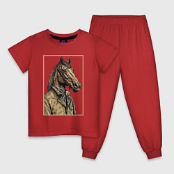 Пижама хлопковая детская Конь в бежевом пальто, цвет: красный